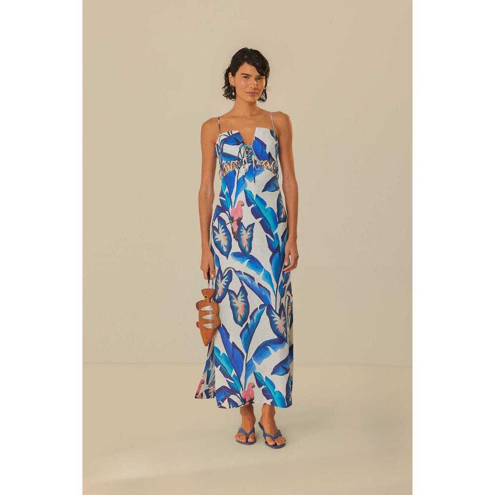 Farm Rio Off-White Blue Foliage Maxi Dress